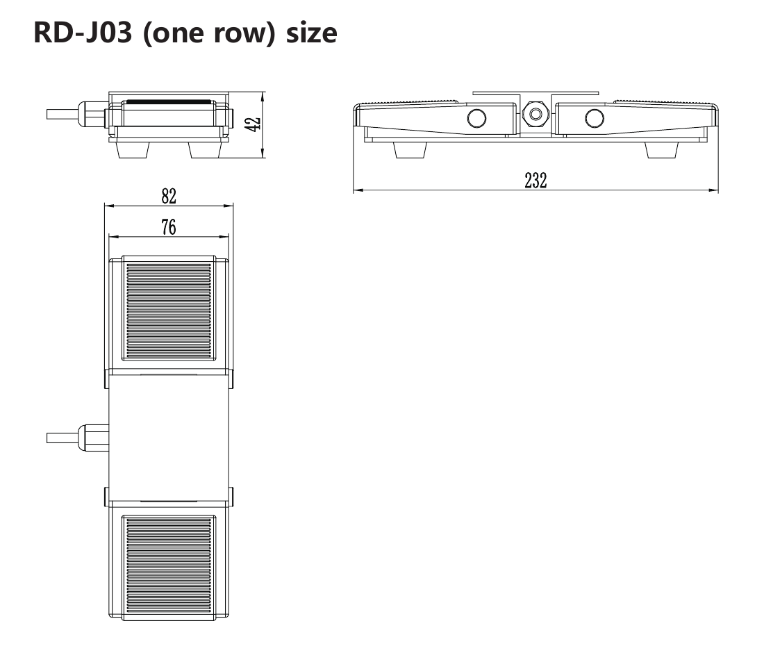 RUNDA J03 foot control dimension drawing for the 1-row configuration