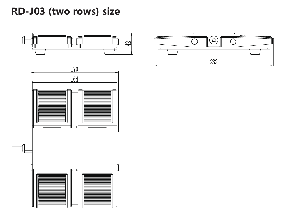 RUNDA J03 foot control dimension drawing for the 2-row configuration