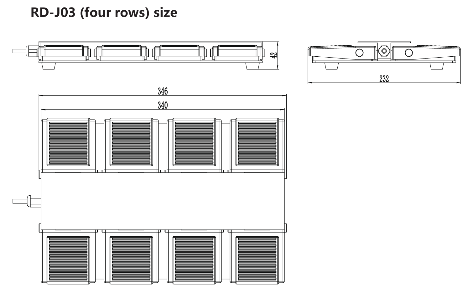 RUNDA J03 foot control dimension drawing for the 4-row configuration