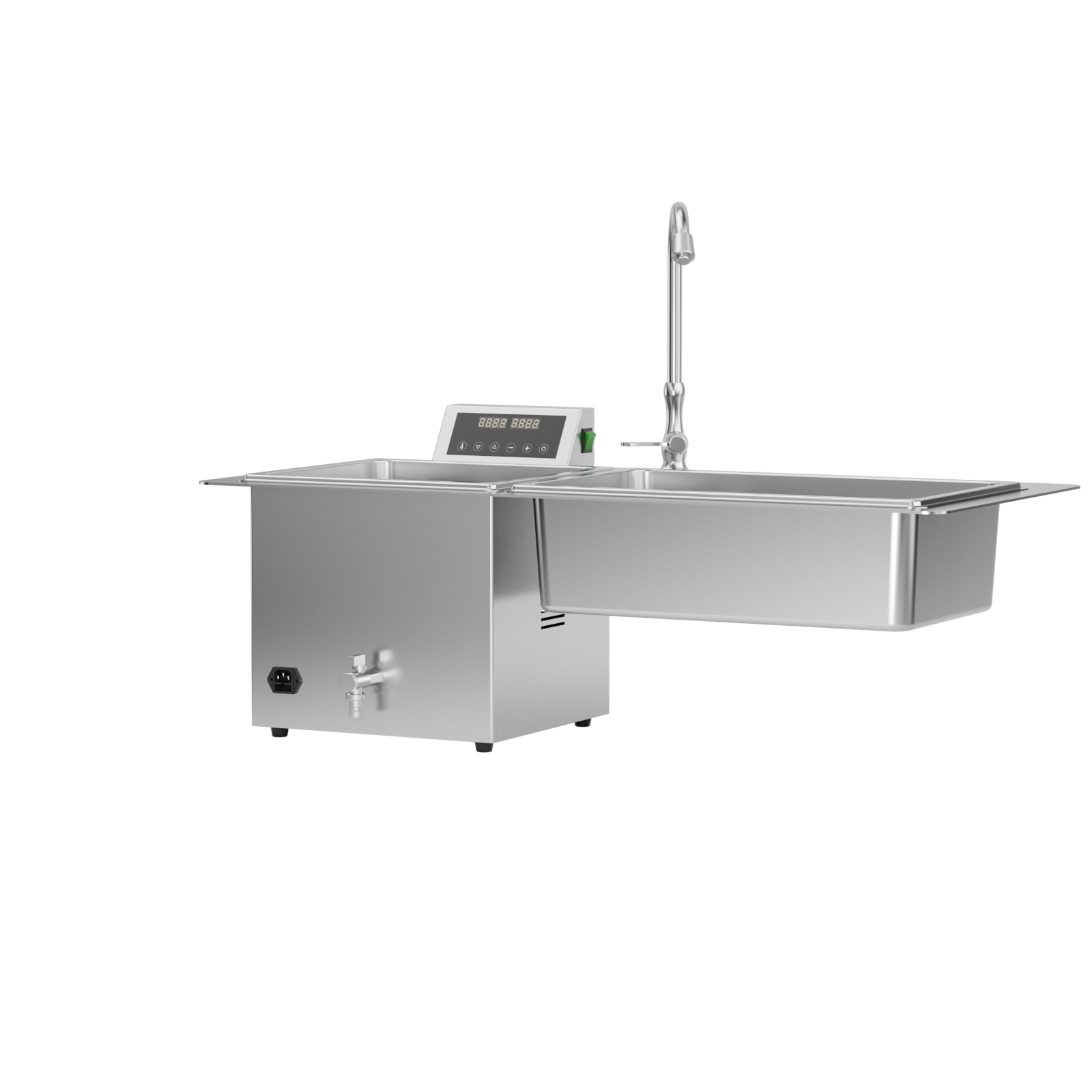 RUNDA CQ1320 ultrasonic cleaner — Tank, controls and water fittings